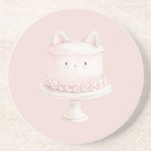 Dessous De Verre En Grès Joli Gâteau de Chat Rose Mignon Miaou