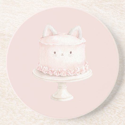 Dessous De Verre En Grès Joli Gâteau de Chat Rose Mignon Miaou (Devant)
