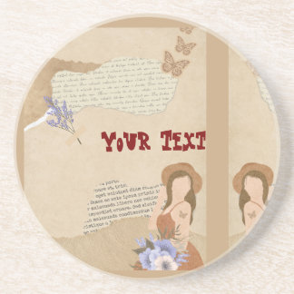 Dessous De Verre En Grès Joli gris, fleur, papillon et texte