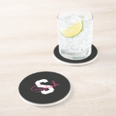 Dessous De Verre En Grès Joli nom et monogramme | Noir blanc et rose (Côté)