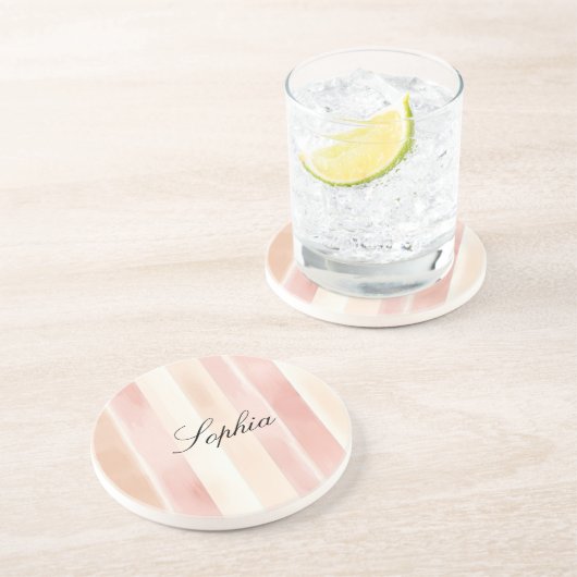 Dessous De Verre En Grès Joli Peach rose Crème raypes (Côté)