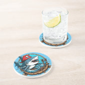 Dessous De Verre En Grès Joli requin pirate en bateau (Côté)