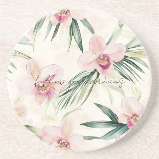 Dessous De Verre En Grès Joli rose Fleurs d'orchidées tropicales (Devant)