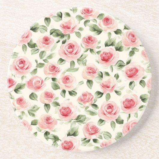Dessous De Verre En Grès Joli rose Roses Floral (Devant)
