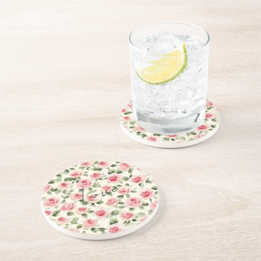 Dessous De Verre En Grès Joli rose Roses Floral (Côté)