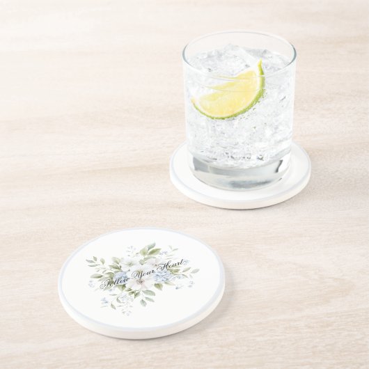Dessous De Verre En Grès Jolie citation florale bleue et blanche (Côté)