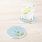 Dessous De Verre En Grès Jolie Fleur de Rose Bleu Clair (Côté)
