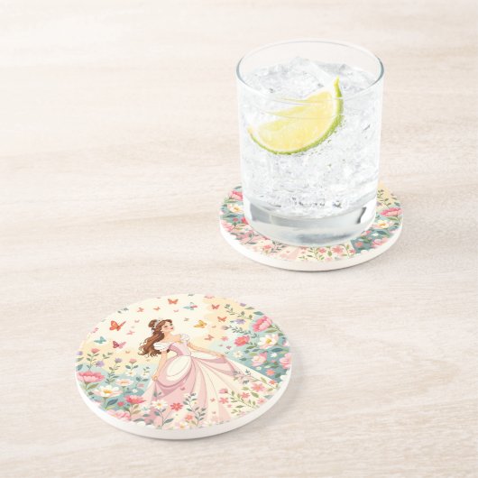 Dessous De Verre En Grès Jolie princesse avec papillons (Côté)