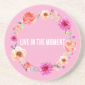 Dessous De Verre En Grès Jolie rose Orange Fleurs Jaunes (Devant)