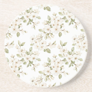 Dessous De Verre En Grès Jolies Fleurs Blanches