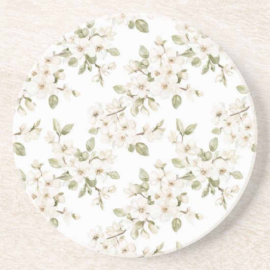 Dessous De Verre En Grès Jolies Fleurs Blanches (Devant)