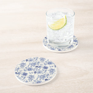 Dessous De Verre En Grès Jolies Fleurs Bleues