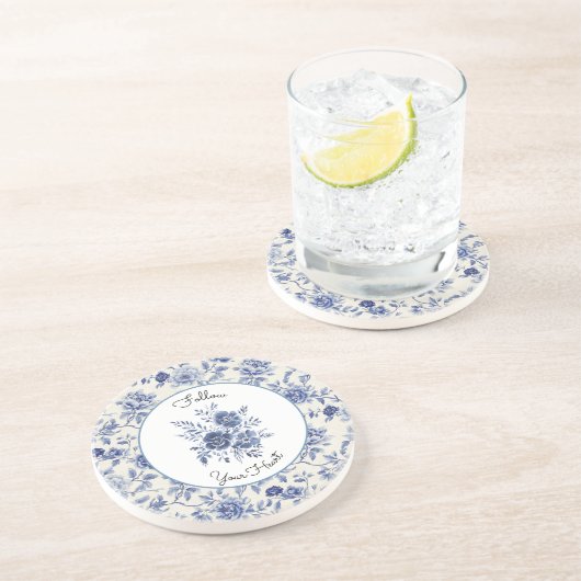 Dessous De Verre En Grès Jolies Fleurs Bleues (Côté)