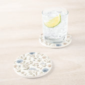Dessous De Verre En Grès Jolies Fleurs Bleues Crème (Côté)