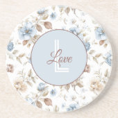 Dessous De Verre En Grès Jolies fleurs bleues crème marron (Devant)
