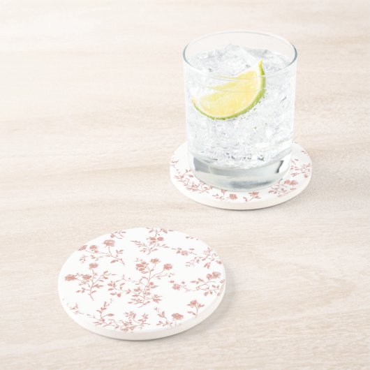 Dessous De Verre En Grès Jolies Fleurs Roses (Côté)