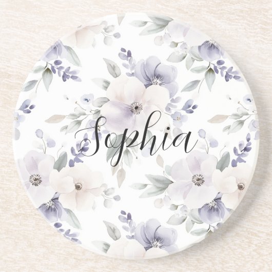 Dessous De Verre En Grès Jolies Fleurs Violettes (Devant)