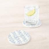 Dessous De Verre En Grès Jolies rayures florales bleues blanches (Côté)