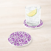 Dessous De Verre En Grès Jolis motifs de roses violettes blanches (Côté)