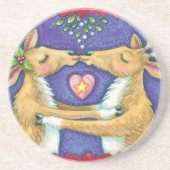 Dessous De Verre En Grès Jolis rennes de Noël, baiser romantique avec du gu (Devant)