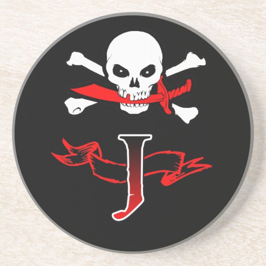 Dessous De Verre En Grès Jolly roger J Monogramme initial (Devant)