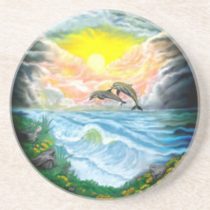Dessous De Verre En Grès Jouer aux dauphins sous le soleil
