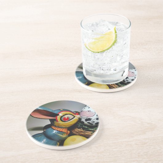 Dessous De Verre En Grès Jouet lapin et oeuf de vache (Côté)