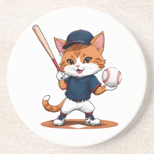 Dessous De Verre En Grès Joueur de baseball chat (Devant)