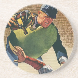 Dessous De Verre En Grès Joueur de baseball de sport vintage, l'arbitre