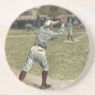 Dessous De Verre En Grès Joueur de baseball jeté à la seconde base