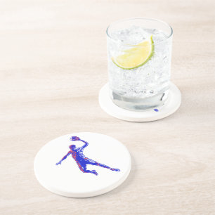 Dessous De Verre En Grès Joueur de basket Slam Dunk, Red and Blue Design