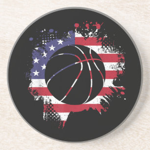 Dessous De Verre En Grès Joueur de basketball avec drapeau américain