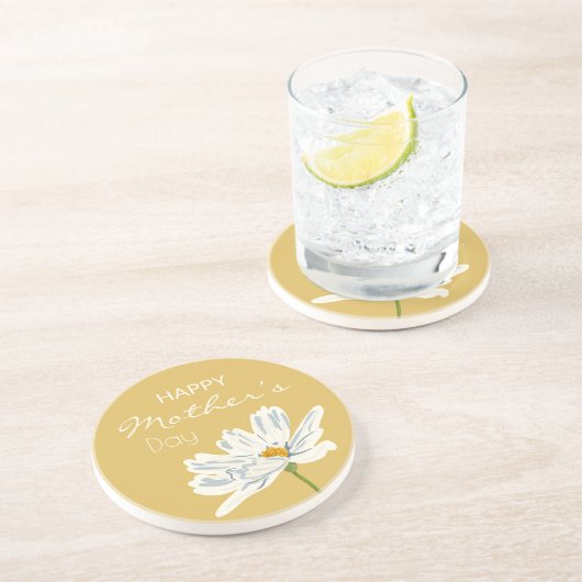 Dessous De Verre En Grès Joyeuse Fête des Mères Fleur Artistique blanche (Côté)