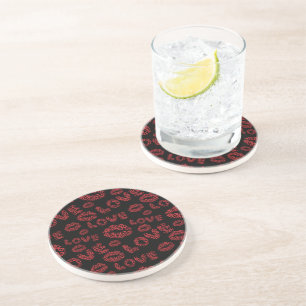 Dessous De Verre En Grès Joyeuse Saint-Valentin Amour Élégant Rouge & Noir
