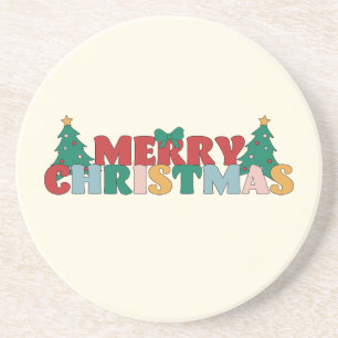 Dessous De Verre En Grès Joyeuse typographie de Noël Pin Arbre Décoré