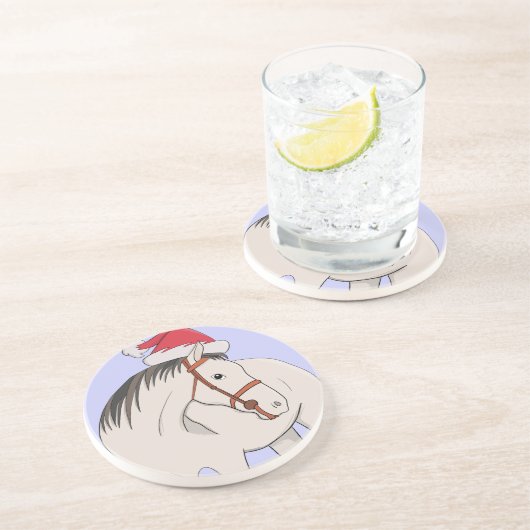 Dessous De Verre En Grès Joyeux Cheval de Noël (Côté)