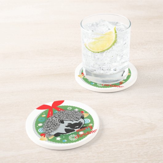 Dessous De Verre En Grès joyeux hérisson de noël (Côté)