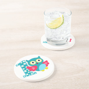 Dessous De Verre En Grès Joyeux hibou pour le premier anniversaire