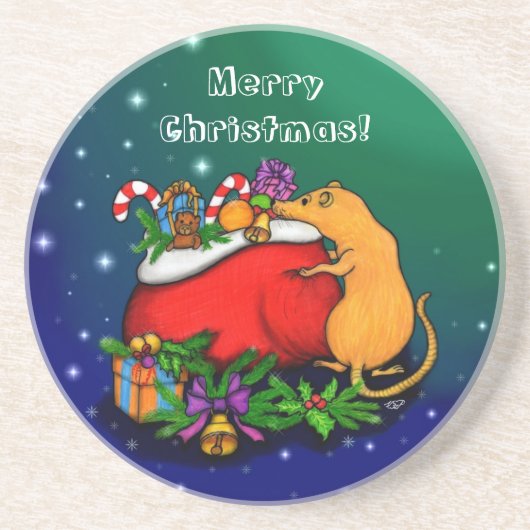 Dessous De Verre En Grès Joyeux Noël avec Rat Prince (Devant)