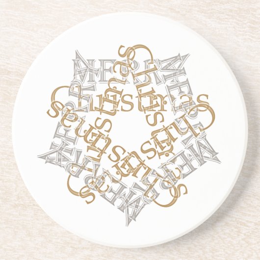 Dessous De Verre En Grès Joyeux Noël Calligraphie Star Art Gold, Argent (Devant)