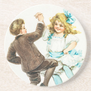 Dessous De Verre En Grès Joyeux Noël - carte vintage, enfants dansants