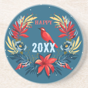 Dessous De Verre En Grès Joyeux Noël et Bonne Année ! 2027 Oiseau Rouge