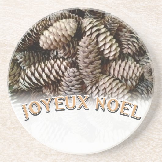 Dessous De Verre En Grès Joyeux Noel Noël Pine Cône de Noël (Devant)