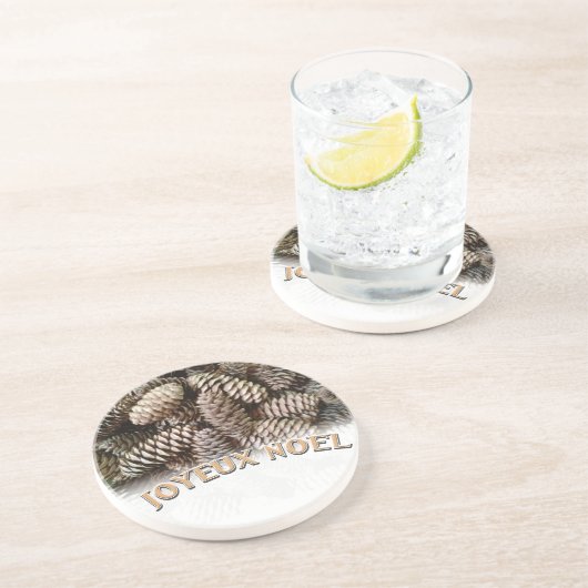 Dessous De Verre En Grès Joyeux Noel Noël Pine Cône de Noël (Côté)