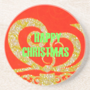 Dessous De Verre En Grès Joyeux Noël Rouge et Gold Collection.