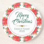 Dessous De Verre En Grès Joyeux Noël Typographie & Poinsettia Motif (Devant)
