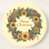 Dessous De Verre En Grès Joyeux Noël Vin Tournesol Wreath Holly Joie (Devant)