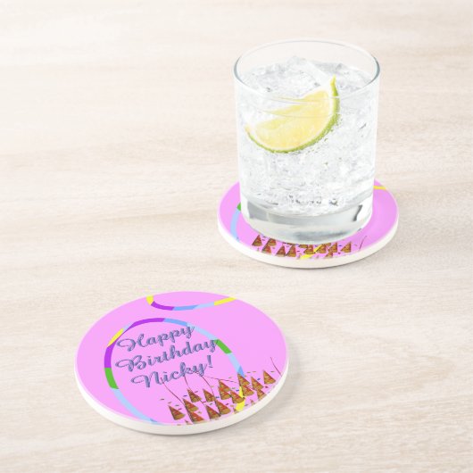 Dessous De Verre En Grès Joyeux nom d'anniversaire (Côté)