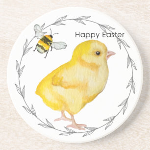 Dessous De Verre En Grès Joyeux poulet de Pâques et fleurs de printemps