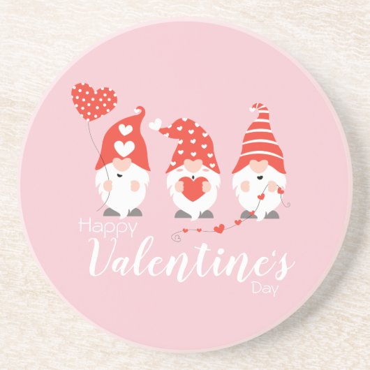 Dessous De Verre En Grès Joyeux Valentin Gnomes Rouge Rose (Devant)